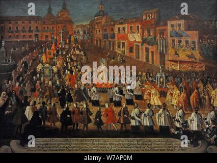 Procesión de la Virgen de Gracia en la Plaza de la Cebada, hacia 1741. Museo de Historia. Madrid. España. Stockfoto