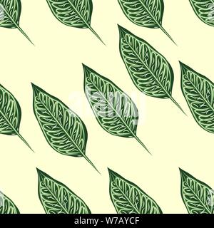 Nahtlose Muster, dunkel grüne, weiße und braune Ficus elastischem Blätter auf hellen Hintergrund Stock Vektor