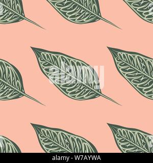 Nahtlose Muster, dunkel grün, weiß Ficus elastischem Blätter auf hellen Hintergrund Stock Vektor