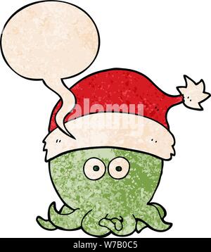 Cartoon Octopus tragen Mütze mit Sprechblase im Retro Stil Textur Stock Vektor