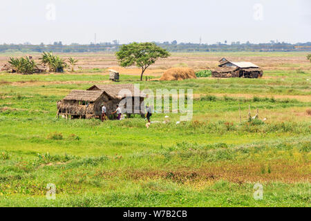 Yangon, Myanmar-May 5 2014: Typische Kulturlandschaft am Rande der Stadt. Viele Menschen leben auf dem Land. Stockfoto