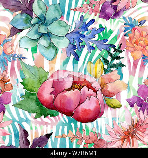 Blumen Blumen botanische Zusammensetzung. Aquarell Hintergrund Abbildung. Nahtlose Muster. Stockfoto