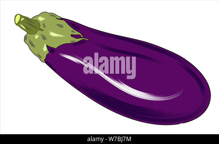 Auberginen, Gemüse flach Ikone. Eine Aubergine. Isoliert auf weiß. Symbol, Logo. Flacher Stil. Abbildung Stockfoto