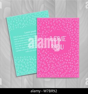 Handgezeichnete Vintage-Karten mit Herzen. Schablonenrahmen für speichern das Datum, Valentinstag, Grußkarte, Hochzeitseinladung. Vektorrahmen mit Textort. Stock Vektor