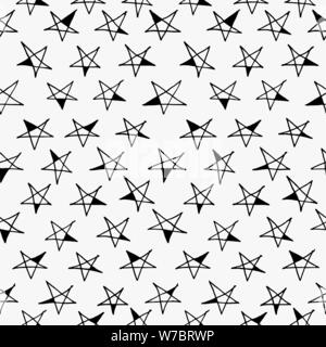 Nahtlose doodle grafische Muster. Hand gezeichnet Textur mit Sterne in Schwarz und Weiß. Hand Made Hintergrund. Im Vektor gemacht Stock Vektor