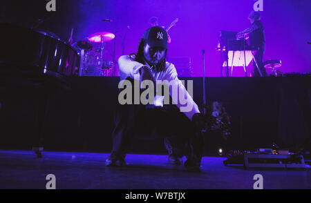 Kopenhagen, Dänemark. 05 Aug, 2019. Der britische Sänger, Songwriter und Musiker Blutorange führt ein Live Konzert bei Vega in Kopenhagen. (Foto: Gonzales Foto/Nikolaj Bransholm/Alamy Live News). Stockfoto