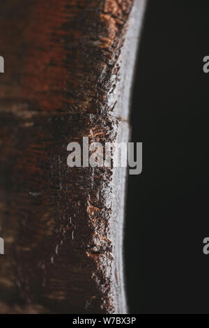 Close-up-Bild mit dem nassen Holz eines Fasses, dass im Regen stand Stockfoto