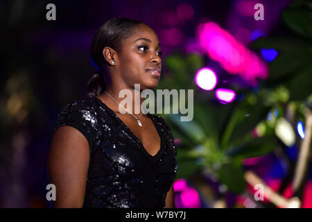 Amerikanische Tennisspieler Sloane Stephens kommt an der Rezeption Partei für die hengqin Leben WTA Elite Trophäe Zhuhai Tennis Turnier 2017 in Zhuhai ci Stockfoto
