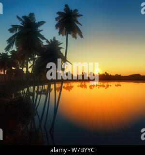 Palmen in der Nähe von Oasis in Afrika 3D-Rendering Stockfoto