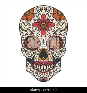 Hand gezeichnet mexikanischen Sugar Skull auf weißem Hintergrund. Design Element für Poster, Karten, Banner, t-shirt, Emblem, sign. Vector Illustration Stock Vektor