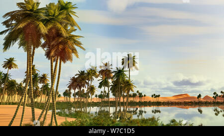 Palmen in der Nähe von Oasis in Afrika 3D-Rendering Stockfoto