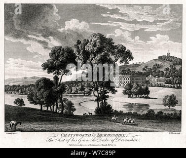 "Chatsworth in Derbyshire, der Sitz der Gnade des Herzogs von Devonshire', 1775. Artist: Michael Angelo Rooker Stockfoto