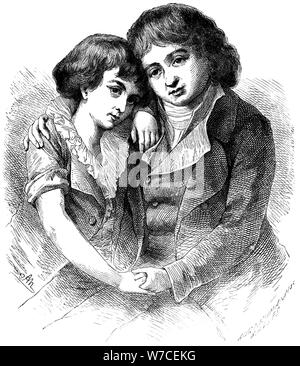 Die beiden Söhne von Wolfgang Amadeus und Constanze Mozart: Carl Thomas und Franz Xaver Wolfgang Mozart. Stockfoto