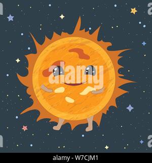 Cartoon Sonne auf Platz Hintergrund, Vector Illustration Stock Vektor