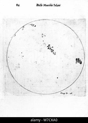 Galileos Beobachtung von Sonnenflecken, 1613. Artist: Galileo Galilei Stockfoto