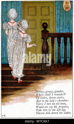 Abbildung für 'Goosey, goosey Gander, wohin soll ich gehen?', Kate Greenaway (1846-1901). Artist: Catherine Greenaway Stockfoto