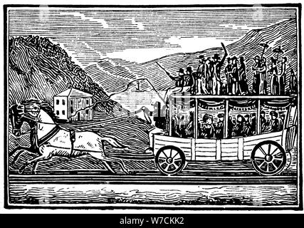 Pferdekutsche auf der Baltimore und Ohio Railroad c 1830. Artist: Unbekannt Stockfoto