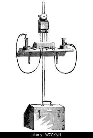 Senden und Empfangen von Apparat mit batteriekasten an der Basis, Edison Kohlenstoff Telefon, 1890. Artist: Unbekannt Stockfoto