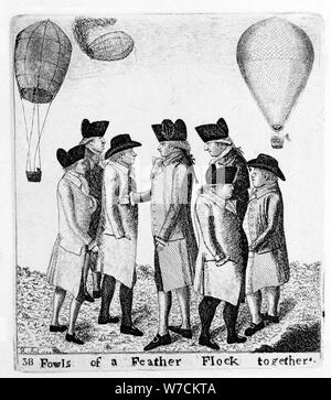 "Vögeln Gleich und gleich gesellt sich gern"; eine Gruppe von aeronauts, c 1785. Artist: Unbekannt Stockfoto