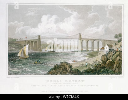Bin enai Bridge (von der Anglesea Seite)", 1830. Artist: Thomas Friseur Stockfoto