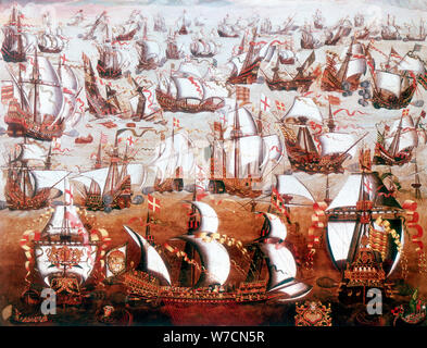 Die spanische Armada, die England im Juli 1588 bedroht. Artist: Unbekannt Stockfoto