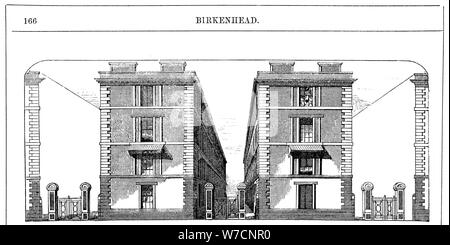 Niedrige miete Arbeiter Wohnungen durch die Birkenhead Dock Co gebaut, c 1844 (c 1860). Artist: Unbekannt Stockfoto