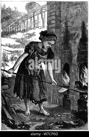 Junge Mädchen tendenziell das Feuer die Löcher einer Ziegel Brennofen, 1871. Artist: Unbekannt Stockfoto