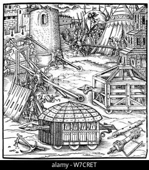 Verschiedene Formen von Belagerungswaffen, einschließlich rammböcke, 1547. Artist: Unbekannt Stockfoto