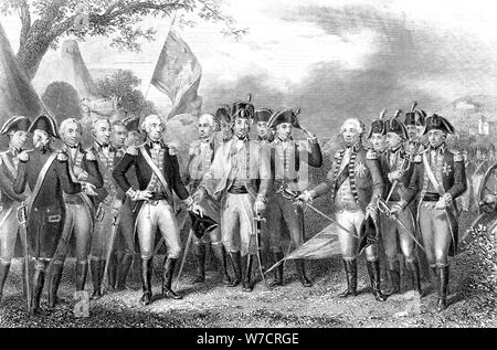 Schlacht von Yorktown, Virginia, Amerikanischen Unabhängigkeitskrieg, 1781. Artist: Unbekannt Stockfoto