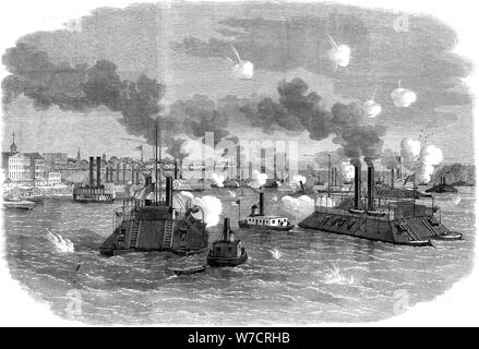 Seeschlacht auf dem Mississippi, Memphis, Tennessee, Amerikanischer Bürgerkrieg, Juli 1862. Artist: Unbekannt Stockfoto