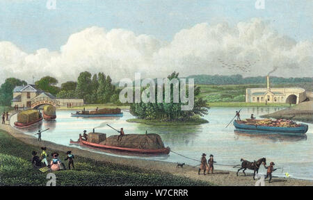 An der Kreuzung von Regent's Canal in Paddington Basin, London, 1828. Artist: Unbekannt Stockfoto