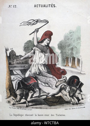 'La Republique Chassant la Basse-Cour des Tuilleries', allegorischen Cartoon, 1870-1871. Artist: Anon Stockfoto