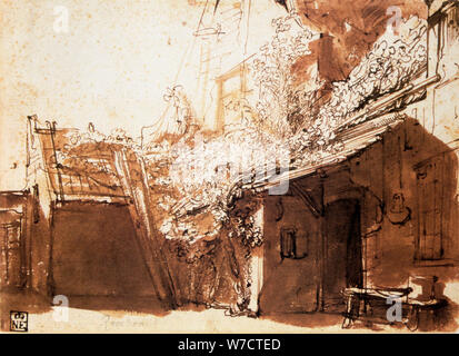 "Holländischen Bauern Haus", aus dem 17. Jahrhundert. Artist: Rembrandt Harmensz van Rijn Stockfoto