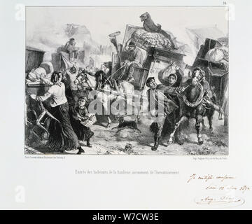 Die Bewohner der Vorstädte Ankunft in Paris, bevor die Preußen belagere die Stadt, 1870 (1872). Artist: Auguste Bry Stockfoto