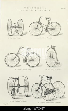 6 frühe Formen der Fahrräder und Dreiräder, 19. Artist: Unbekannt Stockfoto