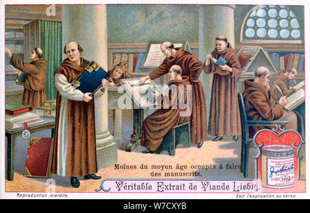 Mönche bei der Arbeit an Manuskripten in einem scriptorium, c 1900. Artist: Unbekannt Stockfoto