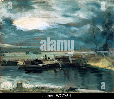"Lastkähne auf dem Stour, mit Dedham Kirche in der Ferne', 1811. Artist: John Constable Stockfoto