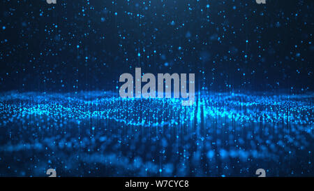 Zusammenfassung Hintergrund von glänzenden Partikeln. Digitale Signatur mit Wave Partikel, funkeln. Schönen blauen schwebenden Teilchen mit Licht erheben, Stockfoto