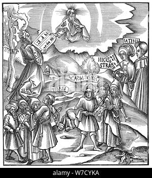 Sprachen: Moses von Gott die Tafeln des Gesetzes in Hebräisch, 1512. Artist: Unbekannt Stockfoto