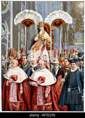 Papst Leo XIII. in der Basilika von St. Peter, Rom, 1900. Artist: Unbekannt Stockfoto