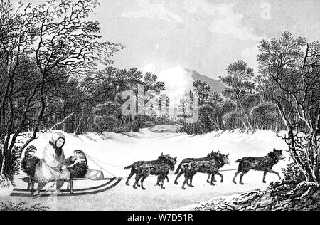 "Die Art und Weise der Reisen im Winter in Kamtschatka", aus dem 19. Jahrhundert. Artist: Spatz Stockfoto