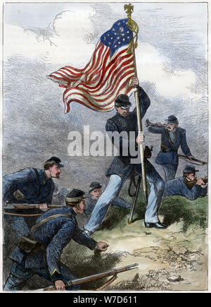 Bepflanzung der Union Flag auf eine Bastion, Belagerung von Baltimore, 1863. Artist: Unbekannt Stockfoto