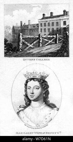 Das Queens College, Cambridge, und Margaret von Anjou, Königin von Heinrich VI., 1801. Artist: Unbekannt Stockfoto