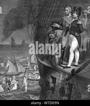 Napoleon Bonaparte (1721-1818) an Bord der 'Belerophon' vor der Küste von Plymouth, 19. Artist: Unbekannt Stockfoto