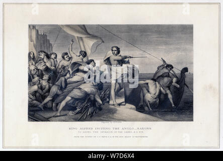 "König Alfred die Angelsachsen Anstiftung der Invasion der Dänen, 896 'Abzuwehren, (c 1847). Artist: Herbert Bourne Stockfoto