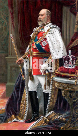 Edward VII. in voller Krönung Roben, 1902. Artist: Unbekannt Stockfoto