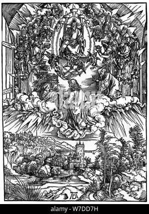 "Szene aus der Offenbarung des Johannes vor Gott, dem Vater, und die vierundzwanzig Ältesten", 1498, (1936). Künstler: Albrecht Dürer Stockfoto