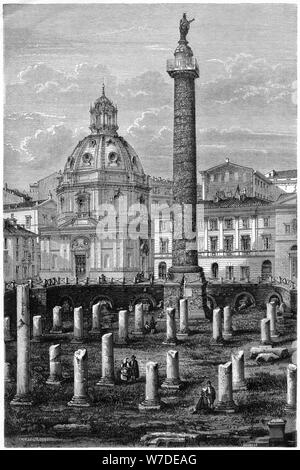 Die Trajan Spalte und Ulpian Petersdom, Forum Romanum, Rom, Italien, 19. Artist: Decreef Stockfoto