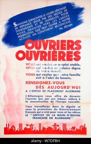 Französische Arbeiter für Deutschland Poster, c 1942-1944. Artist: Unbekannt Stockfoto