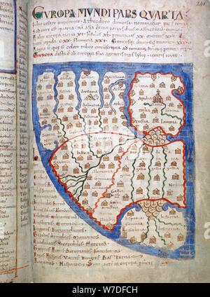 Karte von Europa, eine Seite von Liber Floridus, aus dem 12. Jahrhundert. Artist: Unbekannt Stockfoto